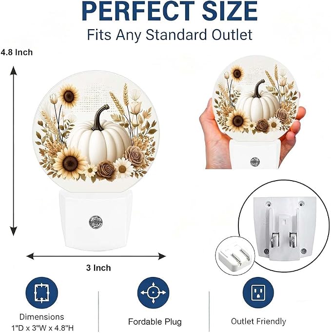 Decorative Night Lights Pumpkins Plug-in Nightlight Auto Light Sensors | Autumn Night Lights Plug into Wall LED Lamp Dusk-to-Dawn Auto Sensor for Bedroom Kitchen Toilet Hallway, Energy Saving
