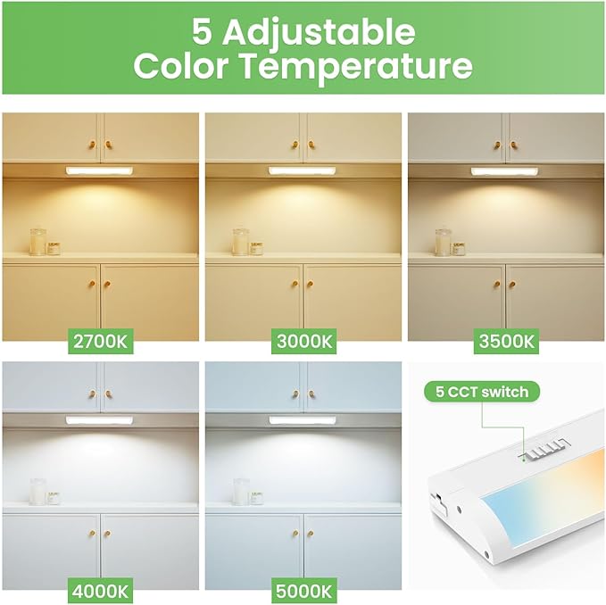 Under Cabinet LED Lights 24 Inch 15W 1350LM, 5 Color Temperature 2700K/3000K/3500K/4000K/5000K Dimmable Under Counter Lights for Kitchen, Under Cabinet Light Fixture Interconnection up to 20 Lights
