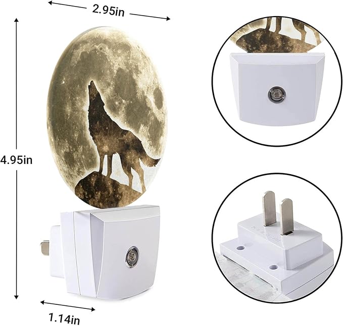 EKOBLA Black Wolf Night Light, Wolf on Cliff Under Full Moon Night Lights Plug Into Wall with Auto Sensor for Bedroom and Staircase