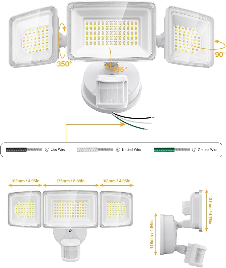 Onforu 100W Smart Outdoor Security Lights with Motion Sensor, WiFi APP Control, Compatible with Alexa & Google Assistant, 9000LM Dimmable LED Flood Light, 2700K-6500K, 3 Adjustable Heads, White