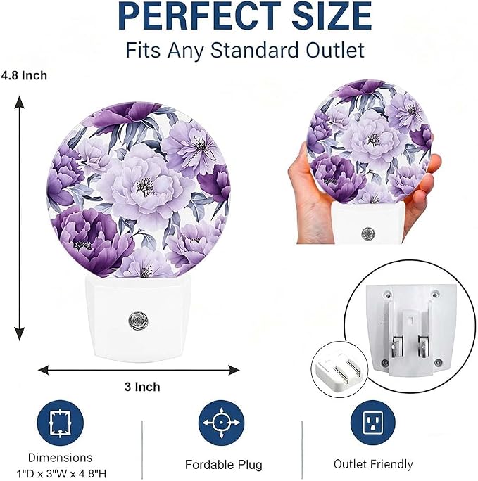 Decorative Night Lights Purple Flower Plug-in Nightlight Auto Light Sensors | Floral Romance Chic Night Lights Plug into Wall LED Lamp Dusk-to-Dawn Auto Sensor Energy Saving