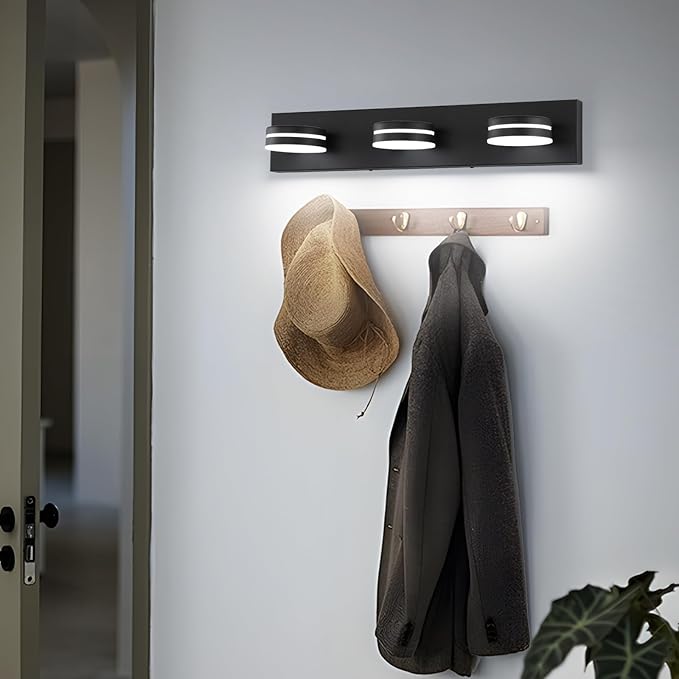Matte Black Bathroom Vanity Light Dimmable 3-Light Modern LED Vanity Light Fixture for Bathroom 18W 24" Inch Wall Light Day Light 5500K 110V AC