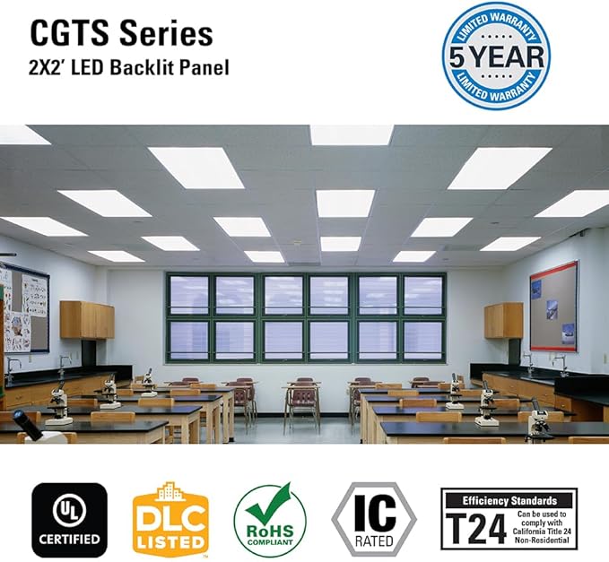 Metalux CGTS 2x2 Selectable Back-Lit Shallow LED Ceiling Panel Light Fixture with 3 Lumen Levels and 3 Color Temperatures for Commercial and Residential - 22CGTS-L3C3R