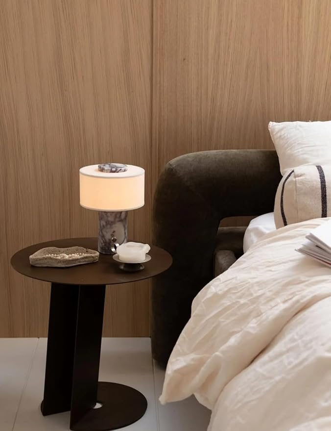 BSOD Marble Table Lamp, Natural Stone Lamps Collection - 10 inch Modern Luxury Design Decorative Light for Entry, Console, Bedroom, Living Room, Counter & Kitchen (Plug-in Calacatta Viola Lamp)