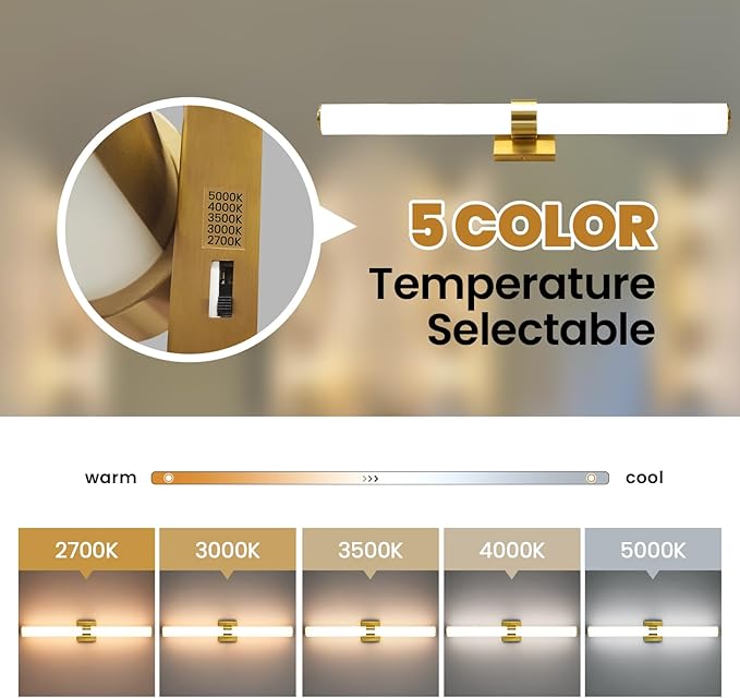 Gold Bathroom Light Fixtures Over Mirror - 31inch Vanity Light Fixture 28W 5CCT Dimmable LED Bathroom Sconce with Acrylic Shade Vanity Light Bar for Mirror Bedroom Living Room