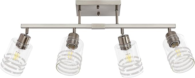 Track Lighting Fixtures Ceiling Kitchen Track Lighting Brushed Nickel 4-Light Bathroom Vanity Light Complete Track Lighting Kits Bathroom Light Fuxtures with Glass Shades E26 Base Adjustable Heads