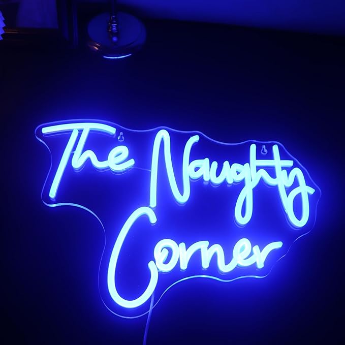 QiaoFei LED "The Naughty Corner" Neon Sign Word/Letters USB Powered Neon Lights for Girls Room Home Bar Art Wall Decor Party Window Living Room Decor Birthday Christmas' Gift(Blue)