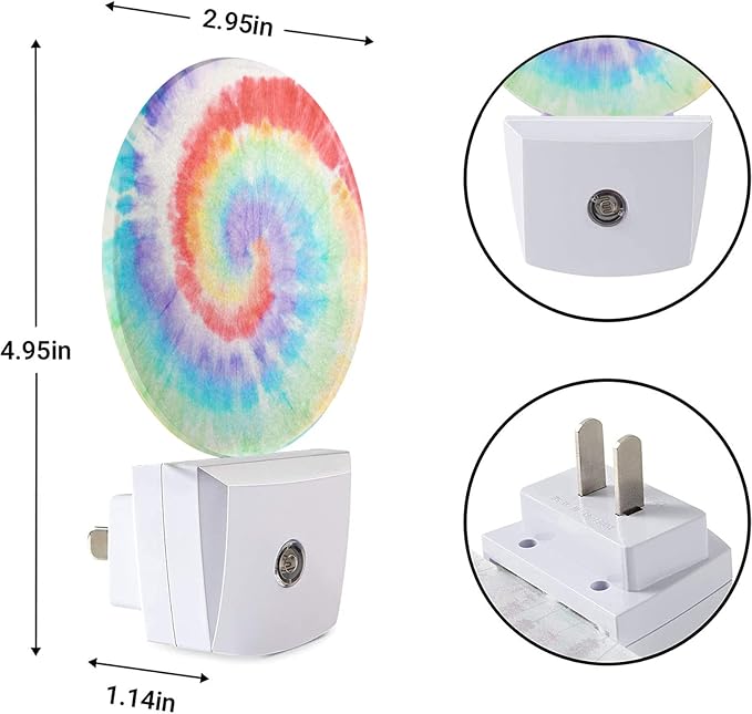EKOBLA Tie Dye Night Light, Rainbow Spiral Colorful Night Lights Plug Into Wall with Auto Sensor for Bedroom and Bathroom