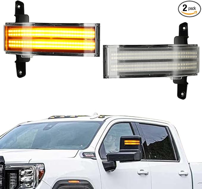 ROCCS Blinker Yellow Full LED Side Tow Mirror Marker Light fit for 3rd Generation Chevy Silverado / 4th Generation GMC Sierra 2014–2019 OEM ONLY, Clear Lens