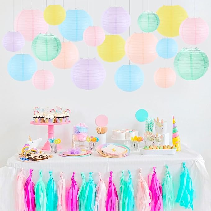 Paper Lanterns Party Decorations, Hanging Round Chinese Lanterns for Classroom Baby Shower Birthday Decorations Pack of 20 Pastel