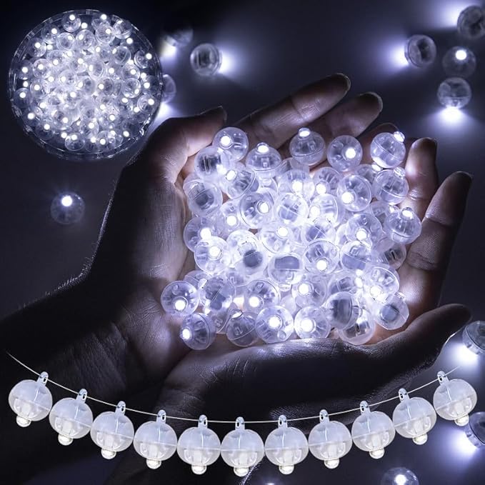 100pcs Balloon Lights with Hook Mini Led Lights Round Long Standby Time Multicolor Ball Light Paper Lantern Balloons Lights for Birthday Party Christmas Halloween Decoration White
