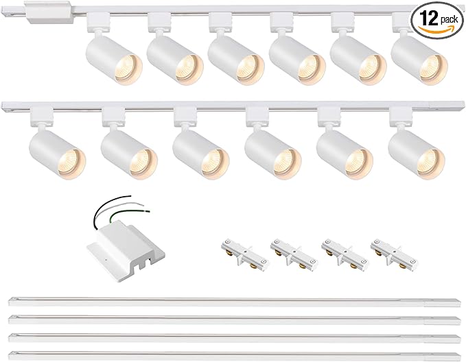 12 Lights LED Track Lighting Kit with 13FT H Track Lighting Rails & Floating Canopy Connector, GU10 Track Light Kit Modern Kitchen Track Lighting Fixtures Ceiling Spot Light, White - No Bulbs