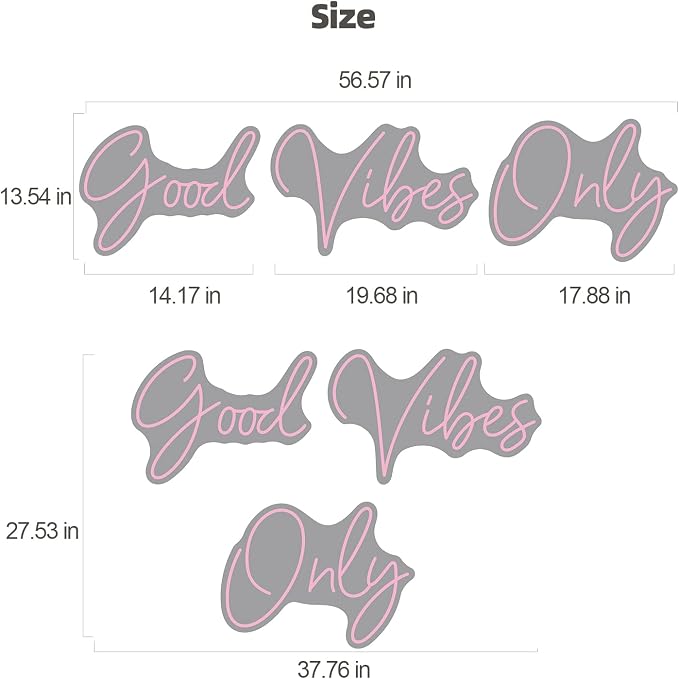 Large Good Vibes Only Neon Signs for Wall Decor -56.57" x 13.5" Pink | Extra Large Neon Sign LED Art Decorative Lights with Dimmable for Bedroom Home, Gym, Club Bar and Party Decor