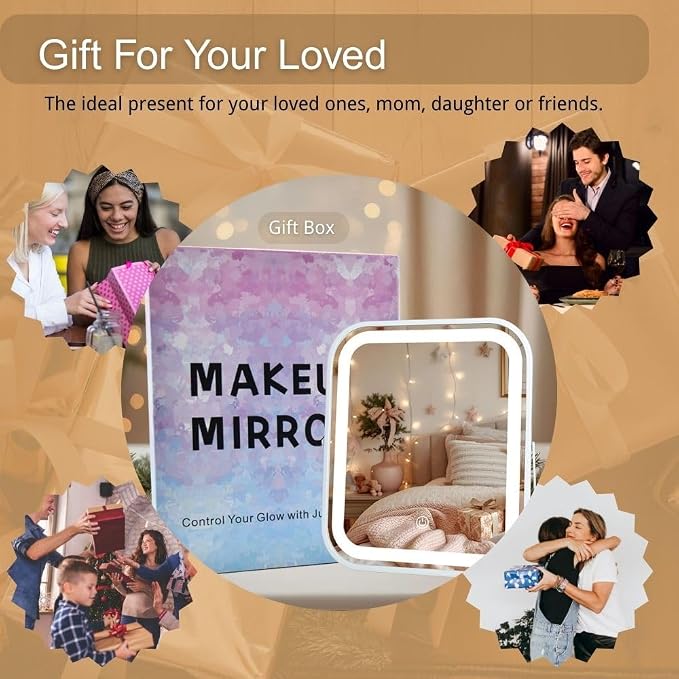 LED Makeup Mirror 8x10 Rechargeable with 3 Color Settings, Touch Control, Portable & Cord-Free Vanity Mirror, Premium Metal Frame, Gift-Ready for Travel Mirror White