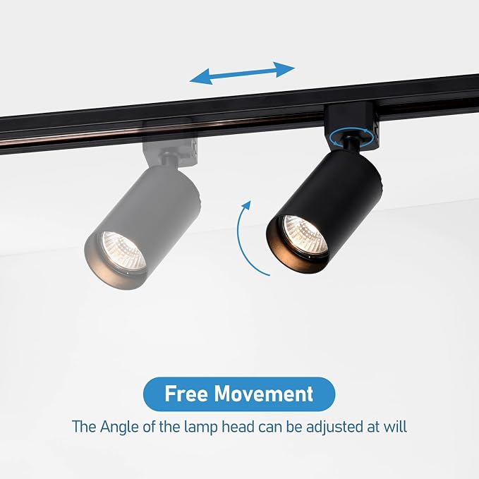 3-Color Plug in Track Lighting with Power Cord, 6-Light GU10 Dimmable Track Lighting Kit with Track Rail, Kitchen LED Track Lighting Fixtures Ceiling Wall Spot Light, 13FT Plug Cord, Black