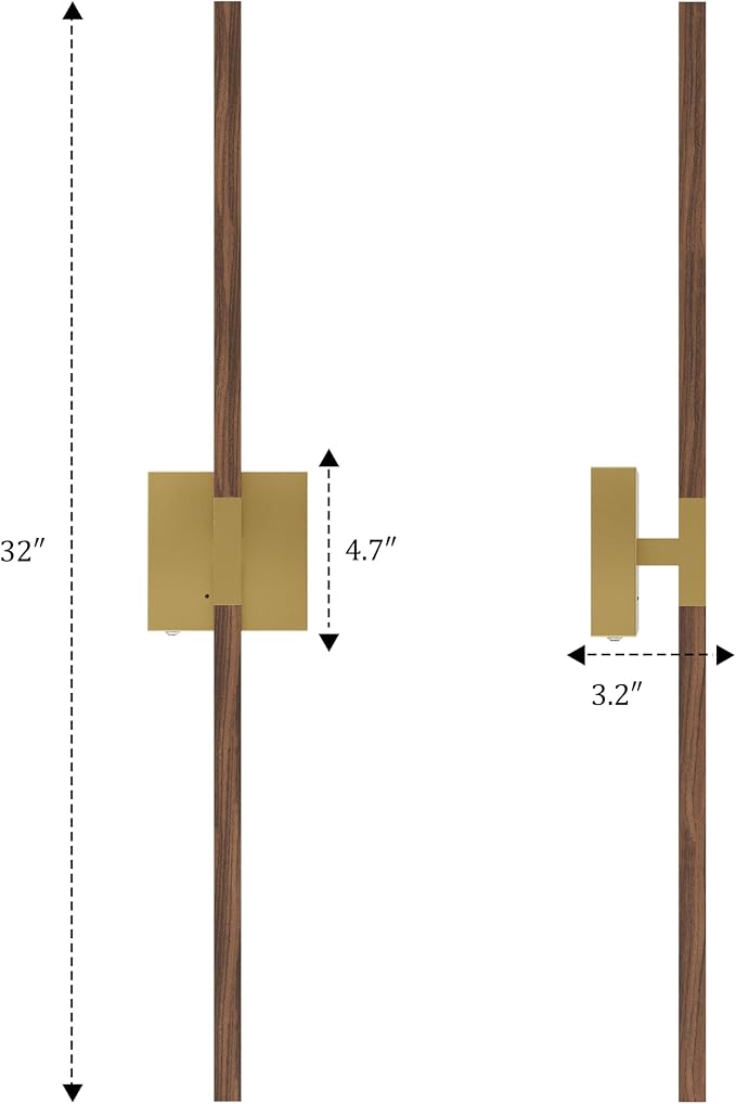 Rayogale Gold & Walnut Battery Operated Wall Sconce with Remote Control | 3000K-6000K Dimmable 8000mAh Wireless Rechargeable Wall Sconces Set of 2 with Timer for Living Room Bedroom Stairwell 32 Inch