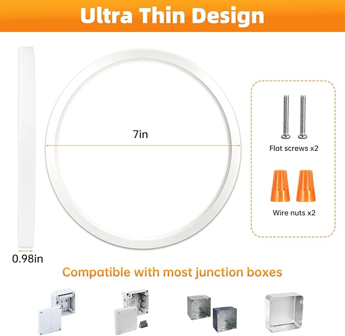 7Inch 2Pack LED Flush Mount Ceiling Light,3CCT,ETL Listed,Dimmable White | Hardwired 3CCT Selectable 3000K-6000K,18W 1400LM Dimmable Round Flat Panel Light Fixture for Bedroom/Kitchen,Bathroom&Indoor