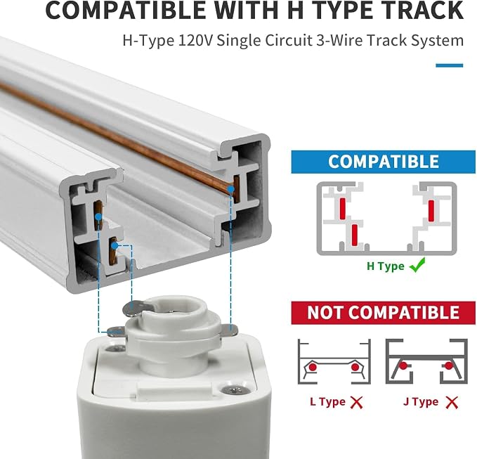 5-Color 6-Light LED Track Lighting Kit with 6.6FT H Type Track Lighting Rail, Dimmable Track Lights with Floating Canopy, Track Light Heads Ceiling Spotlight, CRI90+, 36° Beam 10W 800lm, White