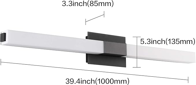 ZUZITO LED Bathroom Light fixtures 39.4in Matte Black Modern Vanity Lighting Acrylic Wall Light Bright Cool White 6000K