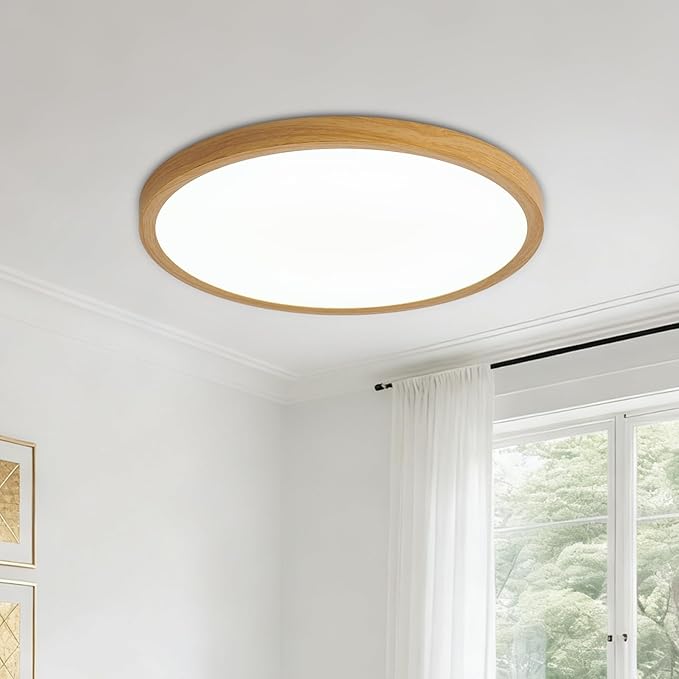 LED Flush Mount Ceiling Light: 12 inch 1Pack Super Slim Dimmable & 5CCT (2700-6500K) Kitchen Lighting Fixtures Ceiling - 24W Wooden Low Profile Ceiling Lamp for Bedroom Garage Hallway