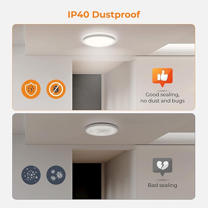 BLNAN LED Flush Mount Ceiling Light, 12 Inch 24W 3000K/4000K/5000K Hardwire Light Fixture, Ultra Thin Round White Lamp for Kitchen Porch Bedroom Hallway Stairwell Basement, Non-dimmable 1 Pack