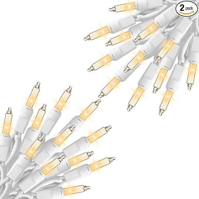 Minetom Clear Christmas String Lights 100 Count 26.5 Feet Incandescent Bulb Mini Lights for Indoor Xmas Tree Garland Birthday Wedding Party Festival Decoration, 2 Pack White Wire