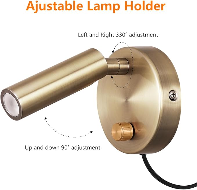 Surface Wall Mounted Reading Light Sconces Lamp Physical Knob Dimmer Switch LED 5W Warm White 3000K (Bronze Plug Cord)
