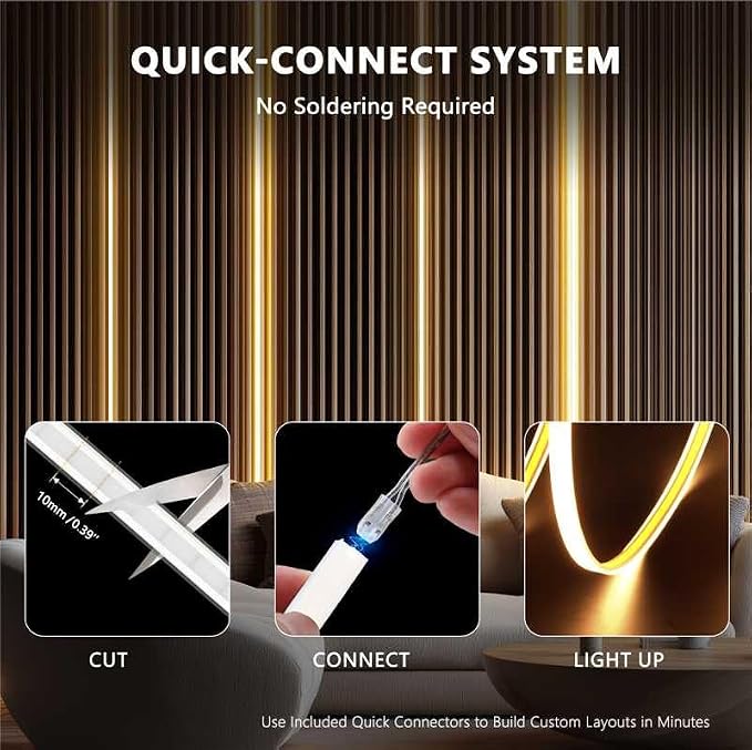 VST 16.4ft Smart Silicone Recessed LED Strip for Wood Slat Wall Panels, 24V | 2700K-6500K Tunable White, Alexa/App/RF Smart Control, Cut-to-Fit Continuous Strip with Quick Connectors for Custom Layouts