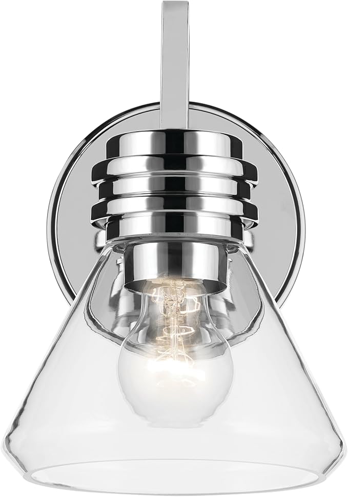 Kichler Farum 1-Light Bathroom Wall Light, Chrome | Modern wall light with clear glass for baths and hallways (7.25" x 9.5"), 55153CHCLR