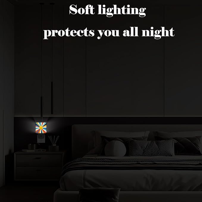 Colorful Sunburst Night Light,Plug Into Wall for Boys Girls Bedroom Decorative Square Night Light Lamp 0.5w Sleep Friendly