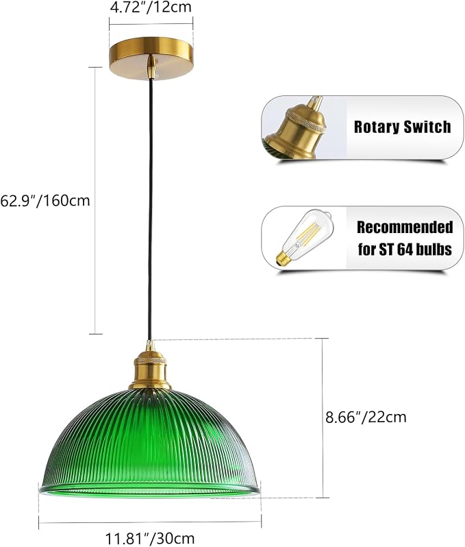 XZHGCEE Vintage Pendant Light Fixtures: Glass Pendant Lights Kitchen Island, Modern Green Chandelier Pendant Light Fixture for Bedroom Dining Room