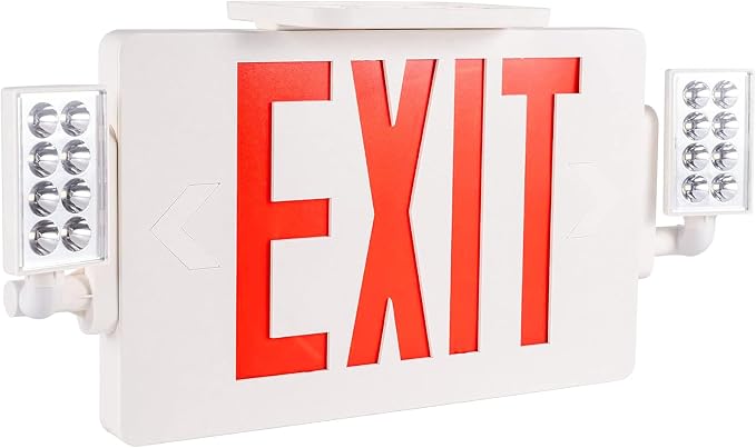 Gruenlich Exit Sign with Emergency Light, Double Face, Battery Backup | Hardwired LED Combo Exit Light for Bussiness, Two Bright and Adjustable Heads, Red, UL 924 and CEC, 120-277 Voltage, 1 Pack