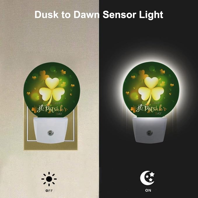 EKOBLA St. Patrick's Day Night Light, Glitter Golden Clover Leaf Night Lights Plug Into Wall with Auto Sensor for Home Decor