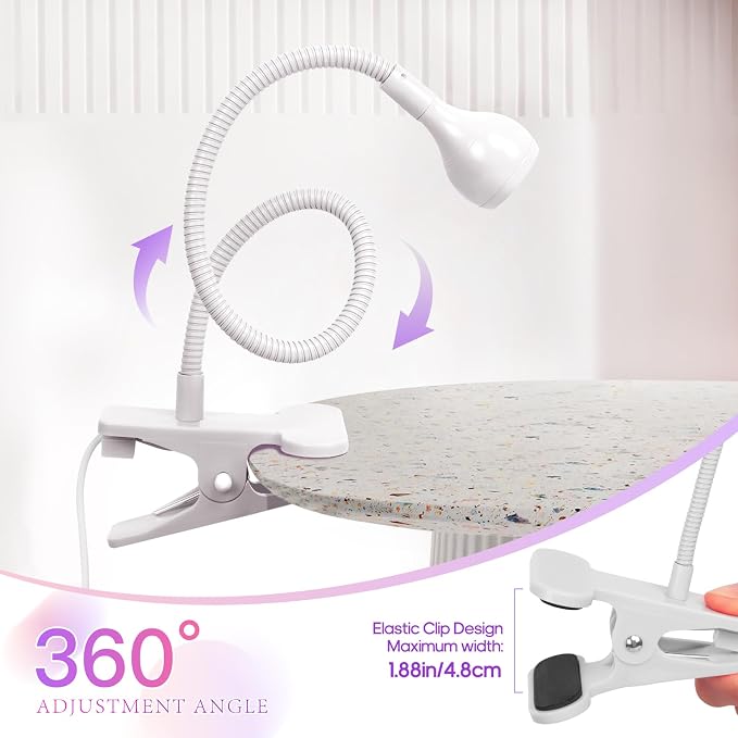 UV Nail Lamp - UV Light for Gel Nails, Flash Cure Lamp | LED Gooseneck Flash Cure Lamp for Nails, Manicure Dryer Black Light with Clamp, 365+395nm 5V 3W 4 Levels Dimming White