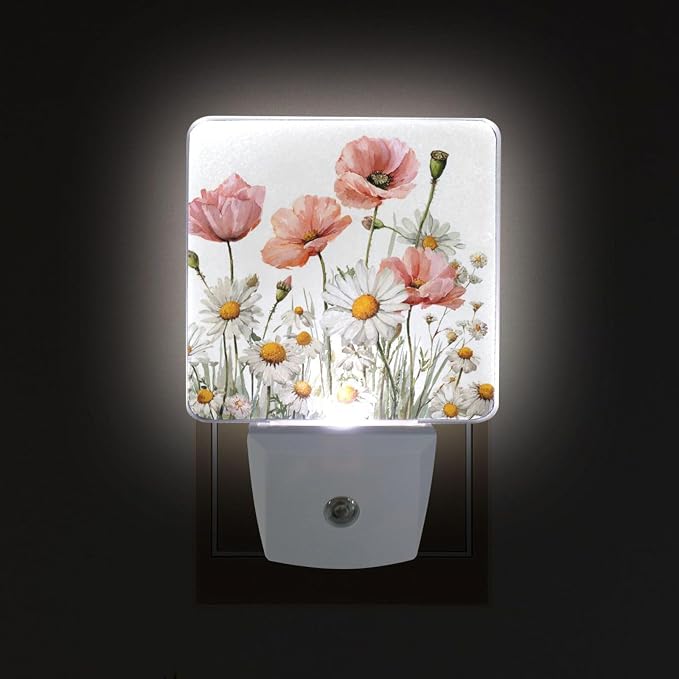 Wildflowers Night Light Dusk to Dawn Sensor LED Night Dimmable Nightlight Lights Plug into Wall for Living Room