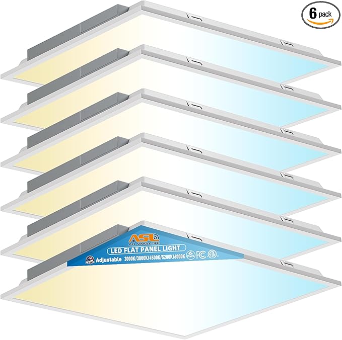Allsmartlife 2x2 LED Flat Panel Lights for Drop Ceiling 6-Pack, 40W/4998LM Triac Dimmable, 5CCT 3000K-3800K-4500K-5000K-6000K, IP42, 2Ftx2Ft Back-Lit Recessed Troffer Light Fixtures, ETL