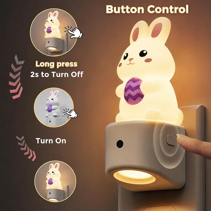 L LOHAS LED Night Light for Kids,Kids Night Light,Dusk to Dawn Sensor | 3D Cute Rabbit Night Lights,RGB+Soft White 3000K,Birthday Gift Nightlight for Kids, Room Decor 2 Pack