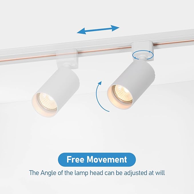 3-Color Plug in Track Lighting with Power Cord, 6-Light GU10 Dimmable Track Lighting Kit with Track Rail, Kitchen LED Track Lighting Fixtures Ceiling Wall Spot Light, 13FT Plug Cord, White