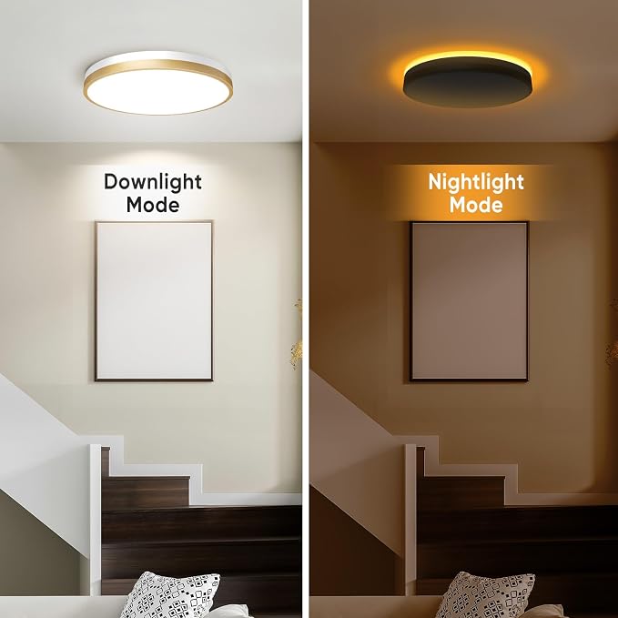 11 Inch Flush Mount Ceiling Light with Remote Control & Night Light, 5CCT Dimmable Ceiling Light Fixture, 20W 2000LM 2700K-6500K Adjustable LED Ceiling Lights for Bedroom Kitchen, White Gold