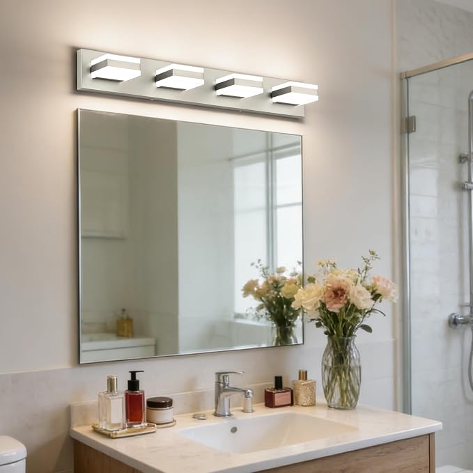SOLFART Bathroom Vanity Lights, Adjustable Brushed Nickel Vanity Light for Bathroom,LED Light Fixtures Over Mirror,5 Color Temperature 4 Lights 5CCT