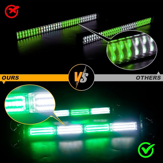 2 in 1 Traffic Advisor Light Bar Emergency Warning Flashing Safety Interior Windshield Strobe Lights for Construction Vehicles Snow plow Trucks, 2x17.7 Green/White