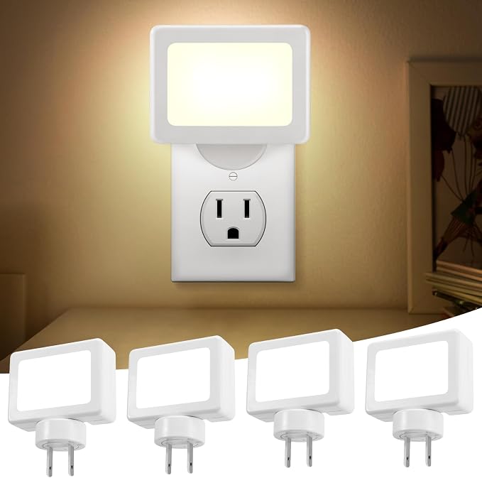 4 Pack Night Light Plug in Wall with Adjustable Direction,with Light Sensor | Dusk to Dawn Auto On/Off,Soft White 2700K 100LM, Nightlight for Hallway, Bathroom, Bedroom, Kitchen, Nursery,Non-Dimmable