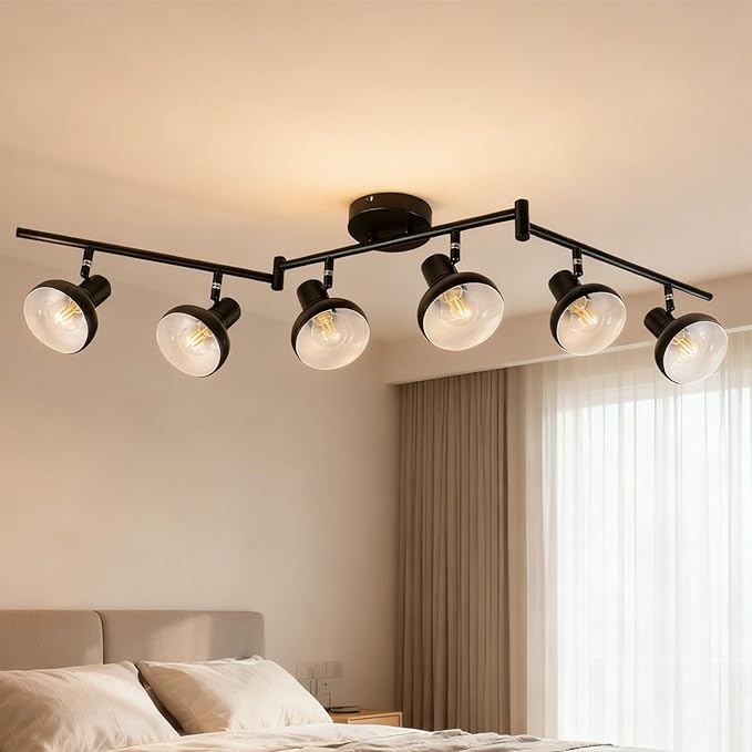 HiBay 6-Light Track Lighting, Directional Rotatable Ceiling Light Fixture, Black Farmhouse Spotlight for Kitchen Living Room Office, E12 Base (Bulbs Not Included)