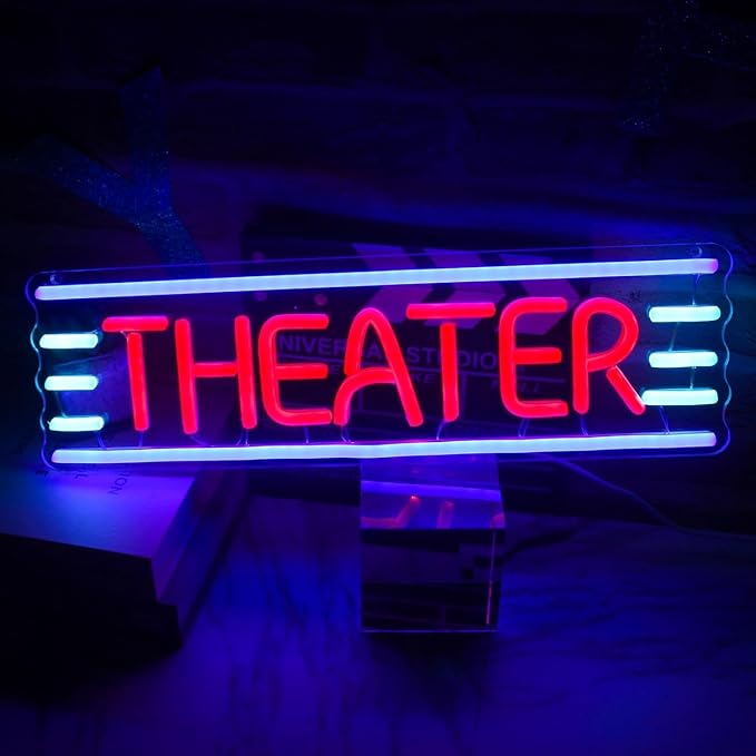 Theater Neon Sign - USB Powered LED Sign, 12x40cm | Retro Night Light, Home Theater Decor, Stage Backdrops, Cafe Bars