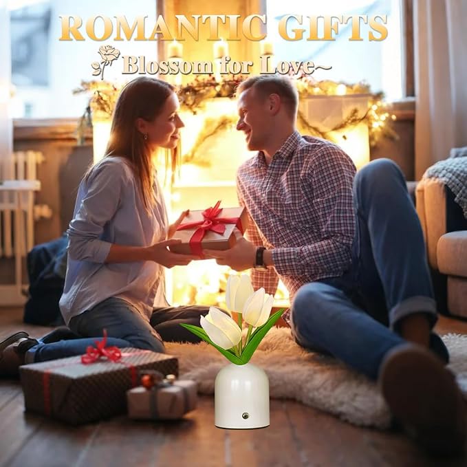 Birthday Gifts for Women/Mom Table Lamp, 3 Color Crystal Flower Bedside Lamps Infinitely Dimming with USB Charge Small Night Light,Nightstand Touch Lamp for Bedroom (S-White)