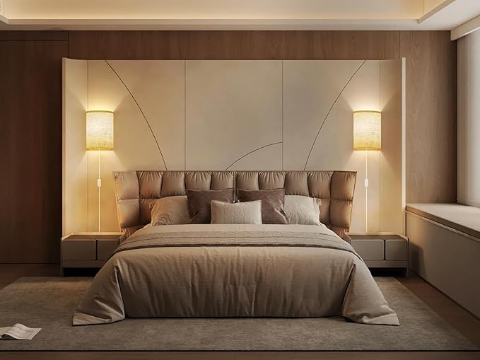 Plug in Wall Sconces Set of Two: Wall Lights with On/Off Switch - Stepless Color Temperature Wall Mount Lamps - Fabric Linen Wall Sconce for Bedroom Living Room & Hallway- Indoor Corded Wall Sconces