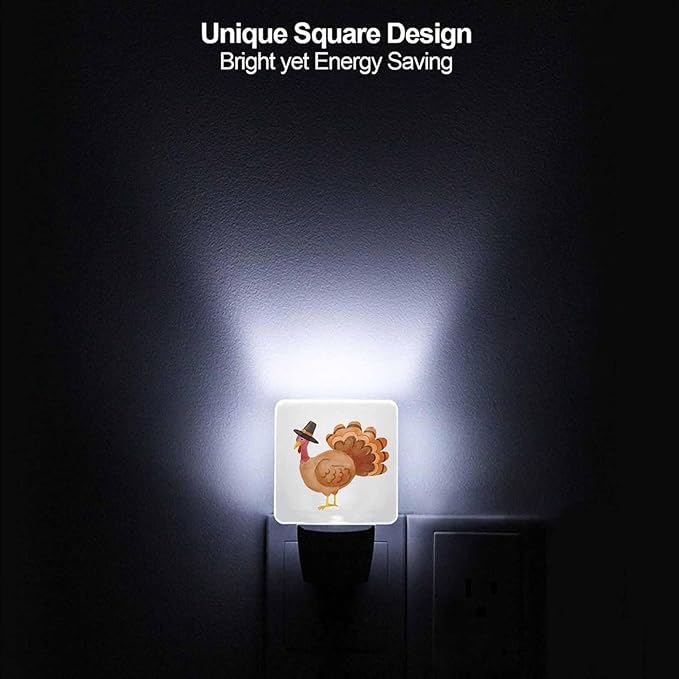 LED Night Light Plug into Wall with Dusk to Dawn Light Sensor White Energy Efficient Watercolor Thanksgiving Turkey Nightlight for Bedroom Bathroom Hallway Living Room Kitchen