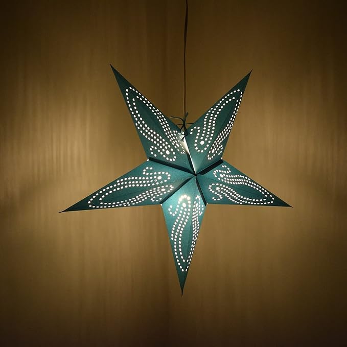 Caribbean Teal Paper Star Lantern with 12 Foot Power Cord Included