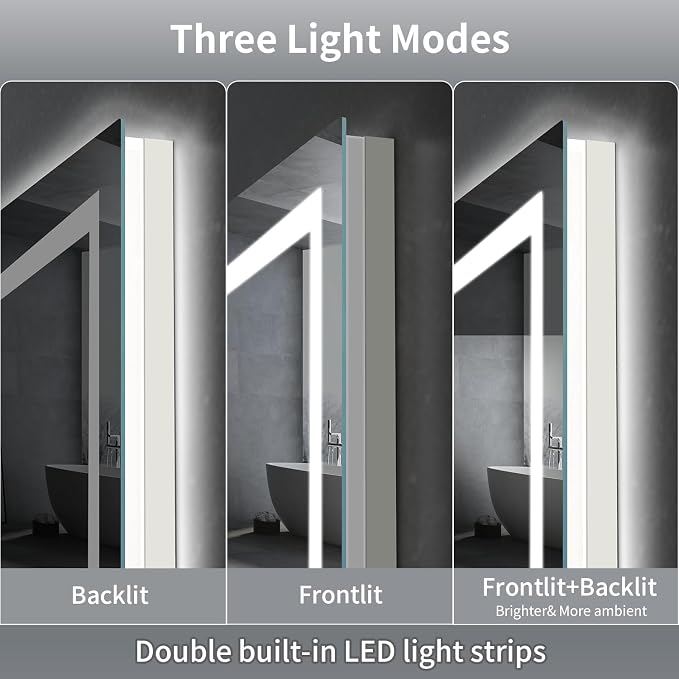 LED Mirror for Bathroom, 72x36 Inch Backlit + Front Lighted | Bathroom Vanity Mirror with Lights for Wall, Double Light Strips, 3 Colors, Shatter-Proof, Anti-Fog and Brightness Memory
