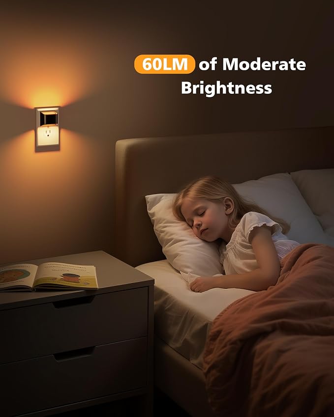 VOLISUN Amber Night Light, 4 Pack Up and Down LED Night Light with Dusk to Dawn Light Sensor, 1800K Night Lights Plug into Wall for Hallway, Bedroom, Bathroom, Kitchen Black